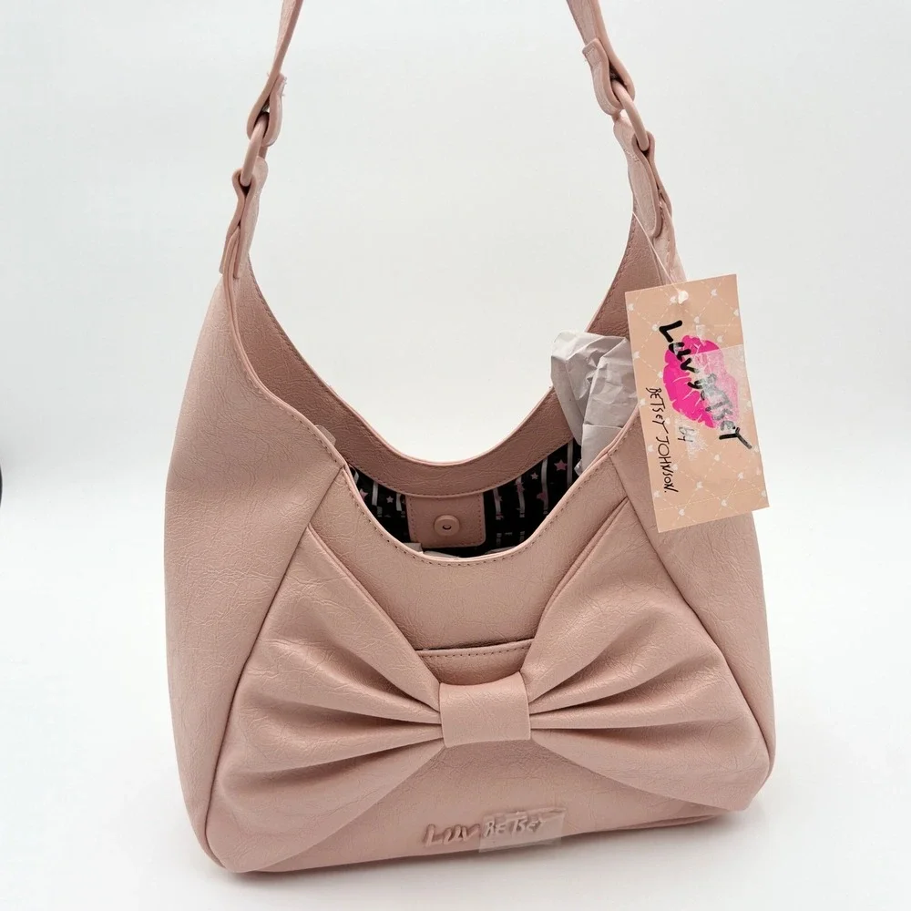 Betsey Johnson LBROSA Hobo Bag Bow Accent Shoulder Bag Purse Taupe NWT‎